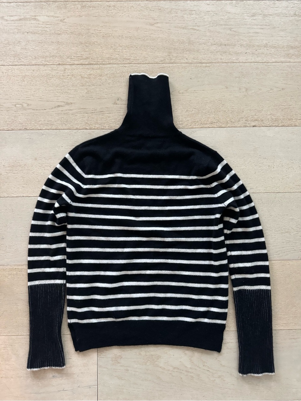 La Ligne 100% Cashmere Black Cream Stripe Turtleneck Sweater XS